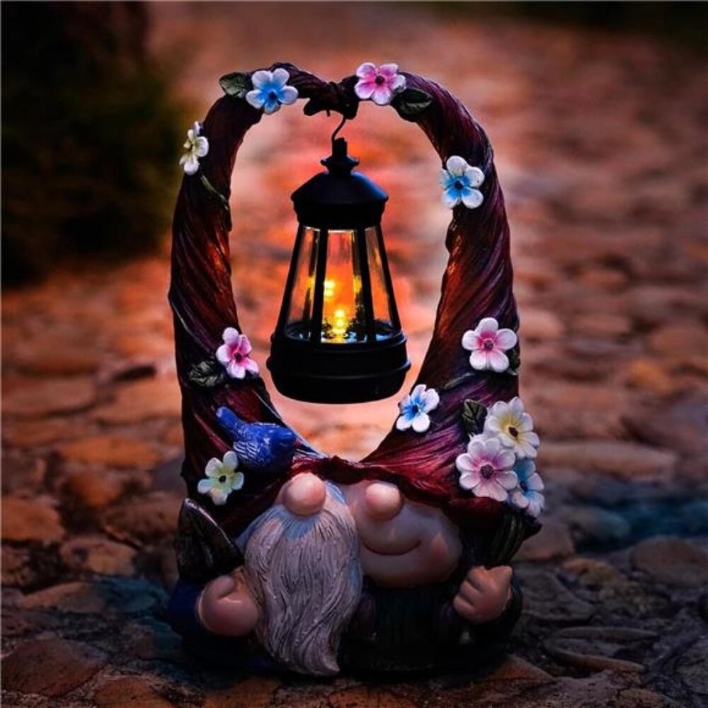 Outdoor Couple Gnome Decorations with Solar Light Lantern Double Cute Gnomes